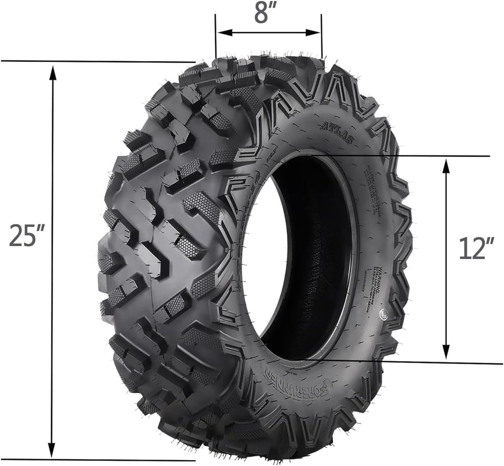 25X8-12 ATV Tires, 6PR All Terrain 25X8-12 TL ATV UTV Trail Sand Mud Off-Road Tires (Pack of 2, Tubeless)