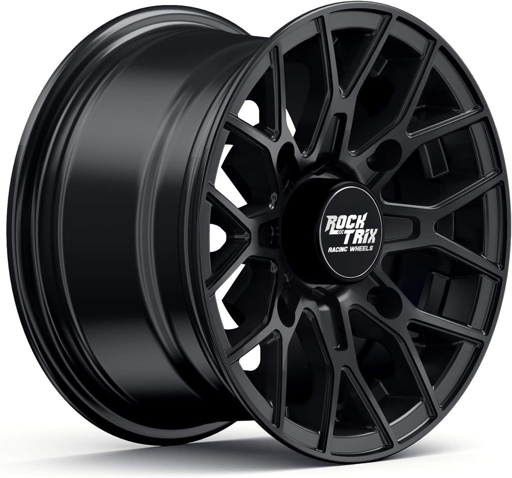 RT104 12In ATV Wheels 4X110 12X7 5+2 Offset, Includes M10X1.25 Lug Nuts, Compatible with Honda Kawasaki Yamaha Rubicon Rincon Brute Force Kodiak Grizzly Rhino IRS 4/110 UTV Rims (Set of 4)