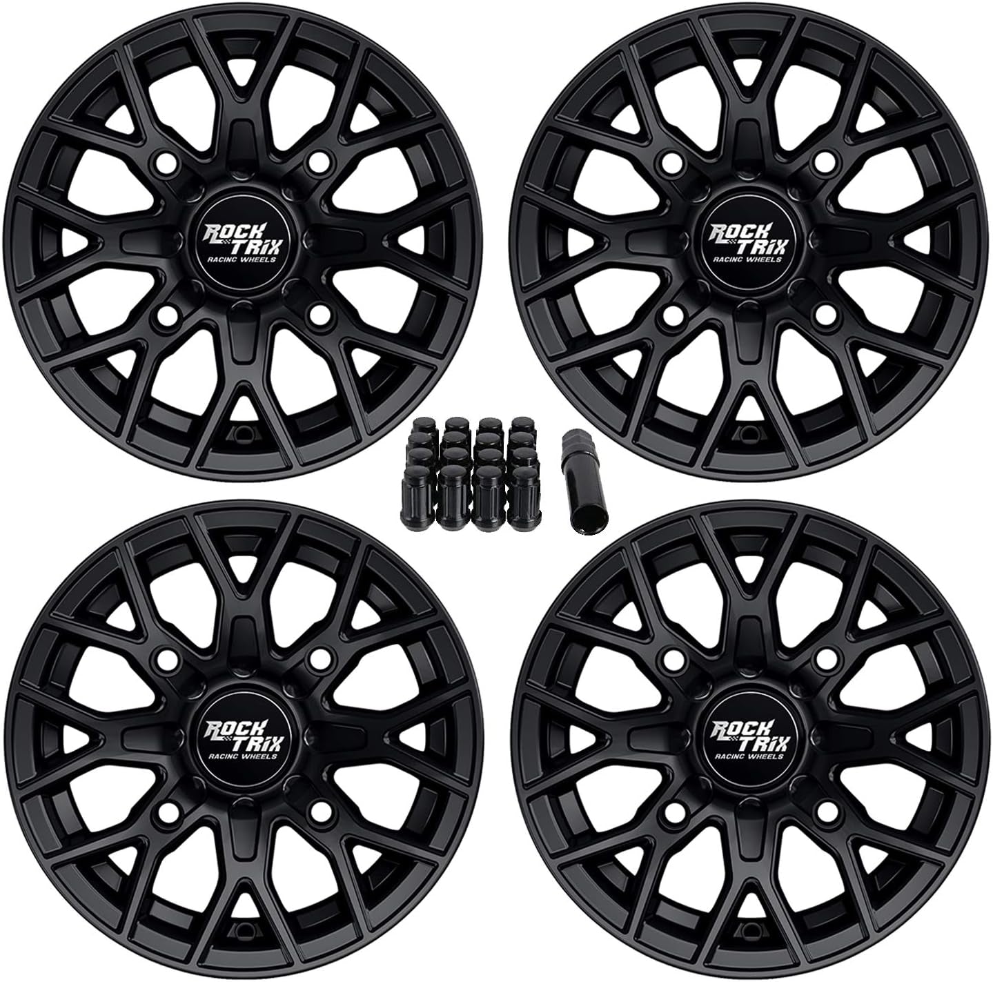 RT104 12In ATV Wheels 4X110 12X7 5+2 Offset, Includes M10X1.25 Lug Nuts, Compatible with Honda Kawasaki Yamaha Rubicon Rincon Brute Force Kodiak Grizzly Rhino IRS 4/110 UTV Rims (Set of 4)