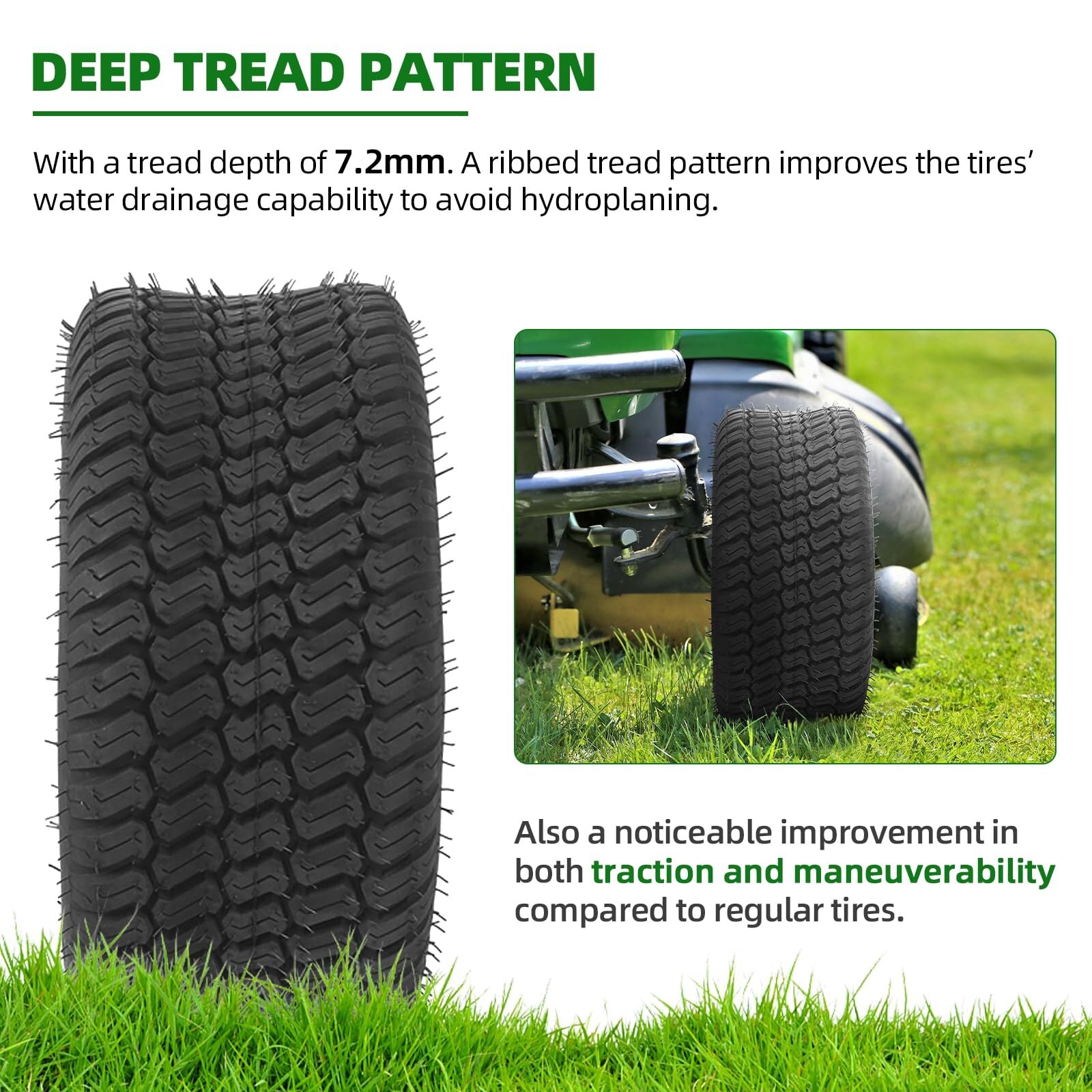 (2-Pack) 16X6.50-8 Tires - 4PR Durable Tubeless, Lawn Tractor Tires with Deep...