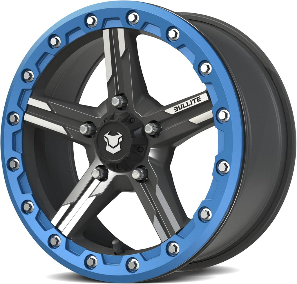 Wheels BT-09 Shuriken UTV ATV Wheel Gunmetal Gray Rims and Blue Beadlock 15X7, 5X114.3/5+2 Offset, Pro R and Turbo R