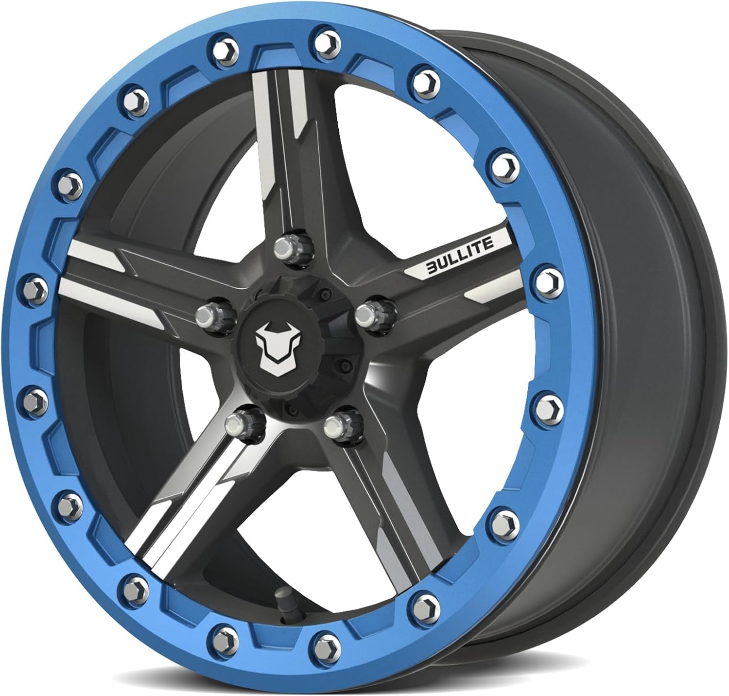 Wheels BT-09 Shuriken UTV ATV Wheel Gunmetal Gray Rims and Blue Beadlock 15X7, 5X114.3/5+2 Offset, Pro R and Turbo R