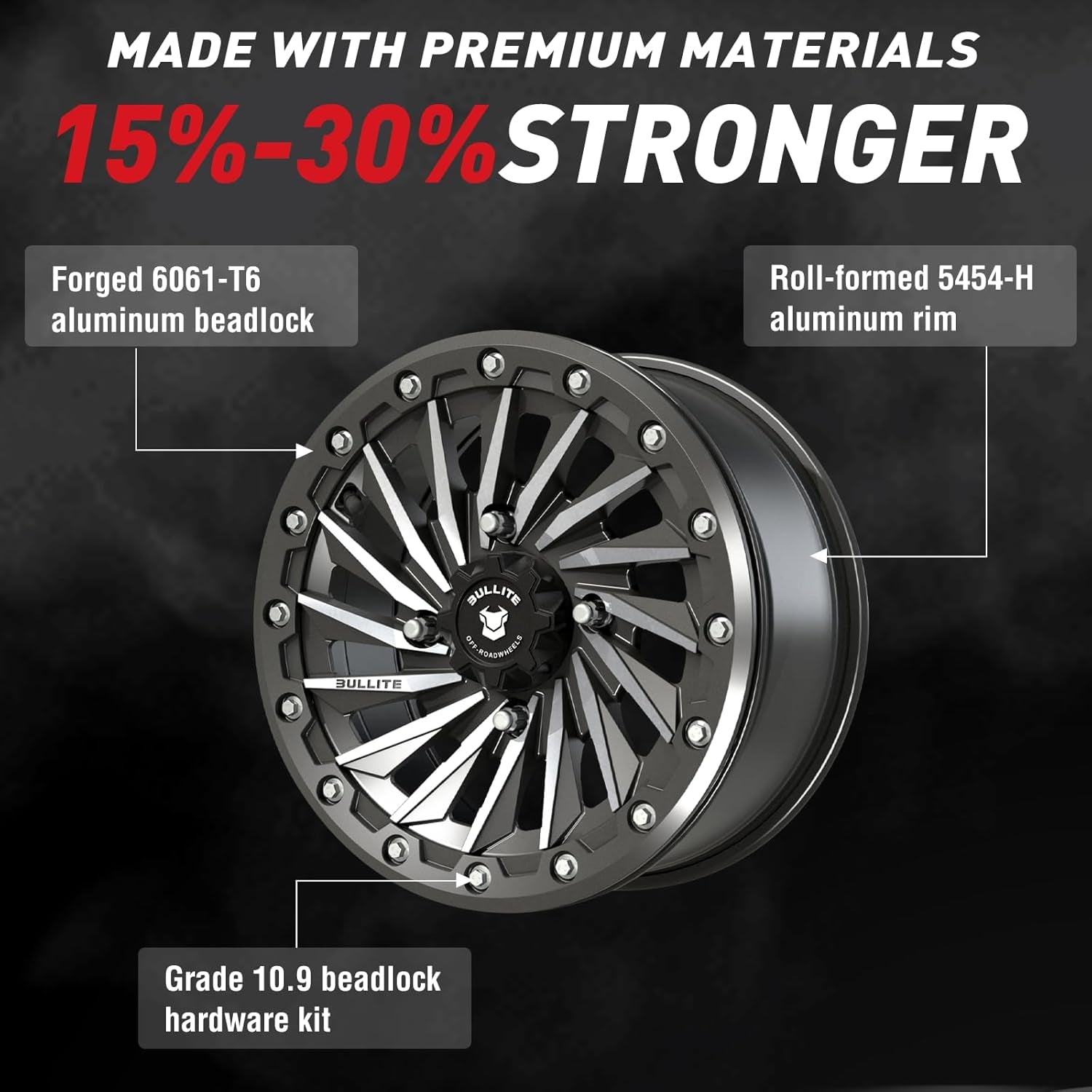Wheels BT-08 Blade UTV ATV Wheel Satin Black Rims and Gunmetal Gray Beadlock 15X7, 4X156 Bolt Pattern, 5+2 Offset, Compatible with Polaris RZR 1000 Xp/Ranger XP 900/1000