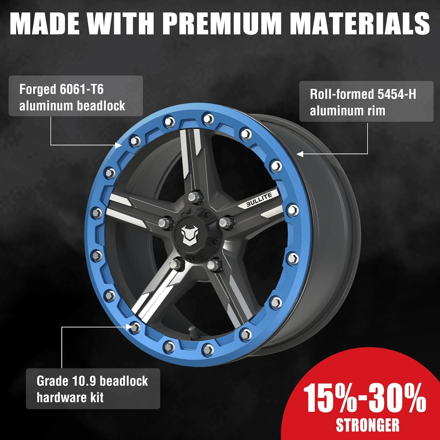 Wheels BT-09 Shuriken UTV ATV Wheel Gunmetal Gray Rims and Blue Beadlock 15X7, 5X114.3/5+2 Offset, Pro R and Turbo R