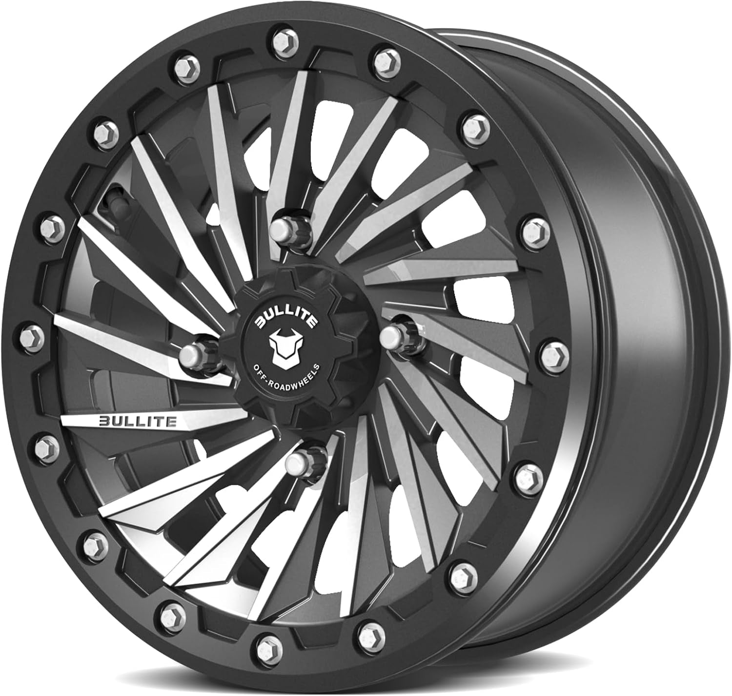 Wheels BT-08 Blade UTV ATV Wheel Gunmetal Gray Rims and Satin Black Beadlock 14X7, 4X137/ 5+2 Offset, Can-Am Maverick X3 Commander Renegade Outlander Defender