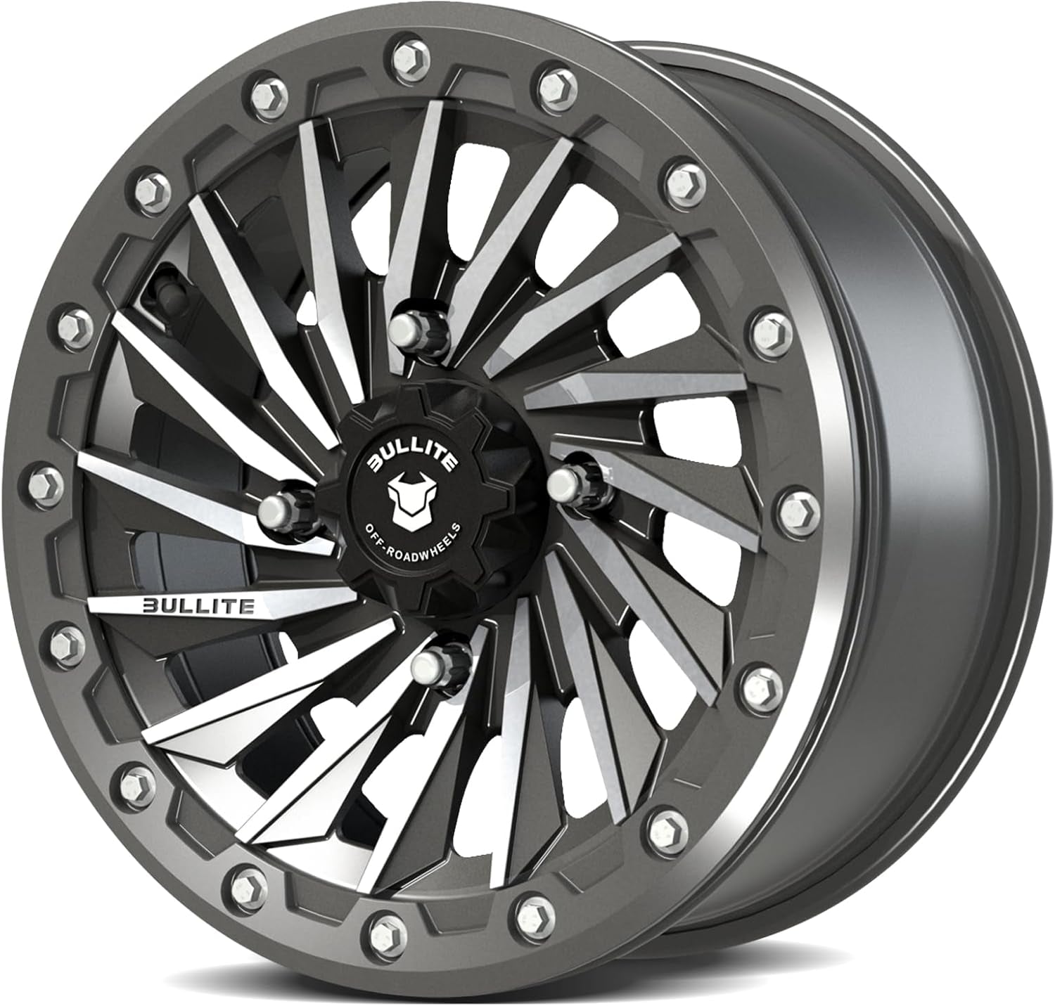 Wheels BT-08 Blade UTV ATV Wheel Satin Black Rims and Gunmetal Gray Beadlock 15X7, 4X156 Bolt Pattern, 5+2 Offset, Compatible with Polaris RZR 1000 Xp/Ranger XP 900/1000