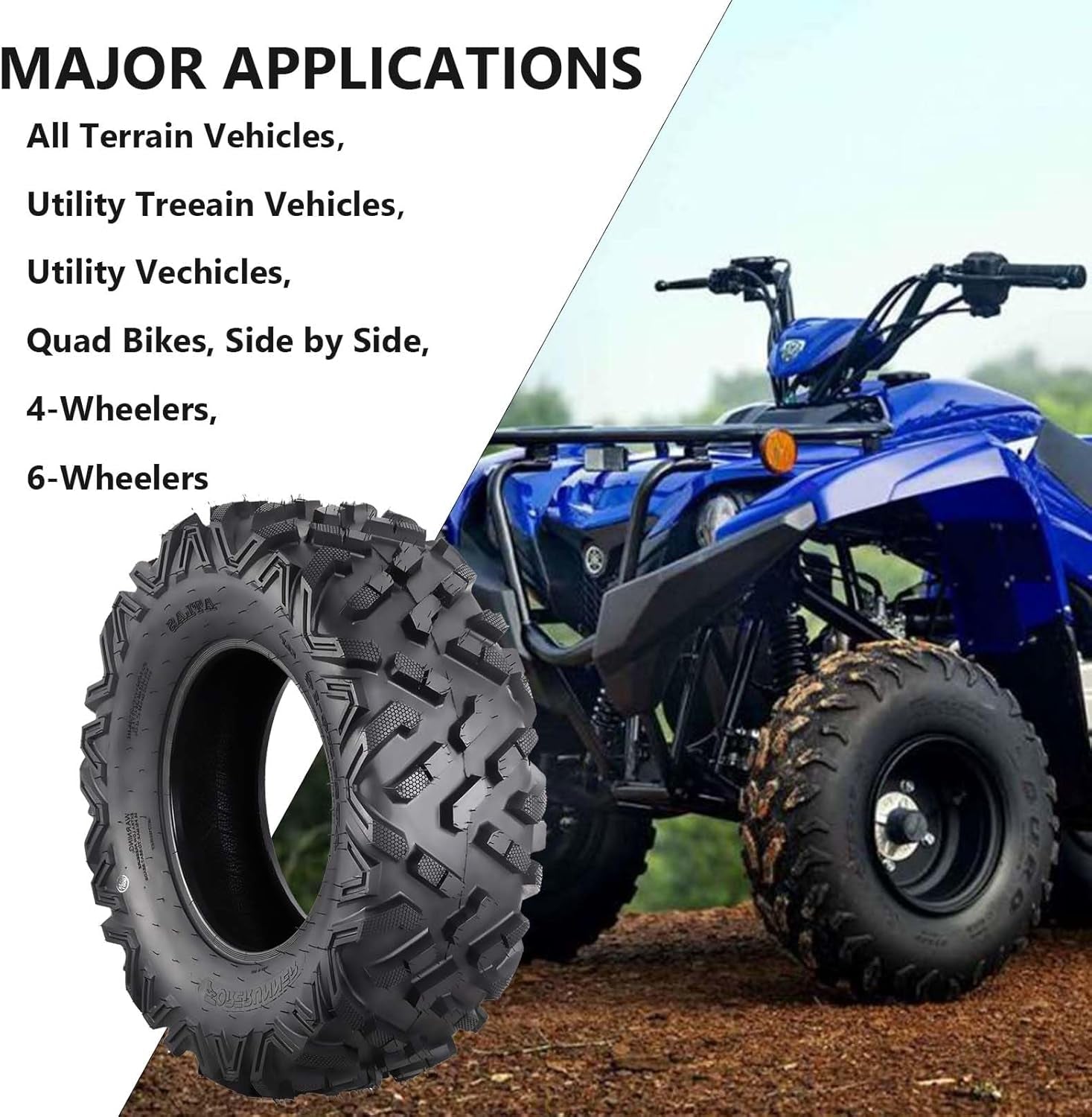 26X11-14 ATV Tire, 6PR, ATV/UTV Tires, All-Terrain Tires, Mud/Trail Tires, Set of 2