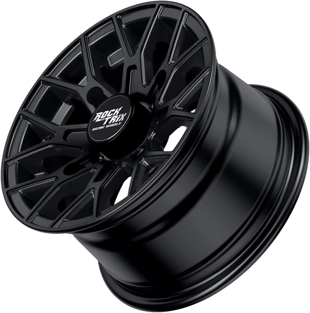 RT104 12In ATV Wheels 4X110 12X7 5+2 Offset, Includes M10X1.25 Lug Nuts, Compatible with Honda Kawasaki Yamaha Rubicon Rincon Brute Force Kodiak Grizzly Rhino IRS 4/110 UTV Rims (Set of 4)