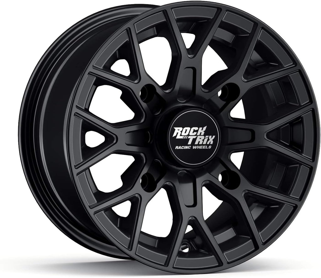 RT104 12In ATV Wheels 4X110 12X7 5+2 Offset, Includes M10X1.25 Lug Nuts, Compatible with Honda Kawasaki Yamaha Rubicon Rincon Brute Force Kodiak Grizzly Rhino IRS 4/110 UTV Rims (Set of 4)