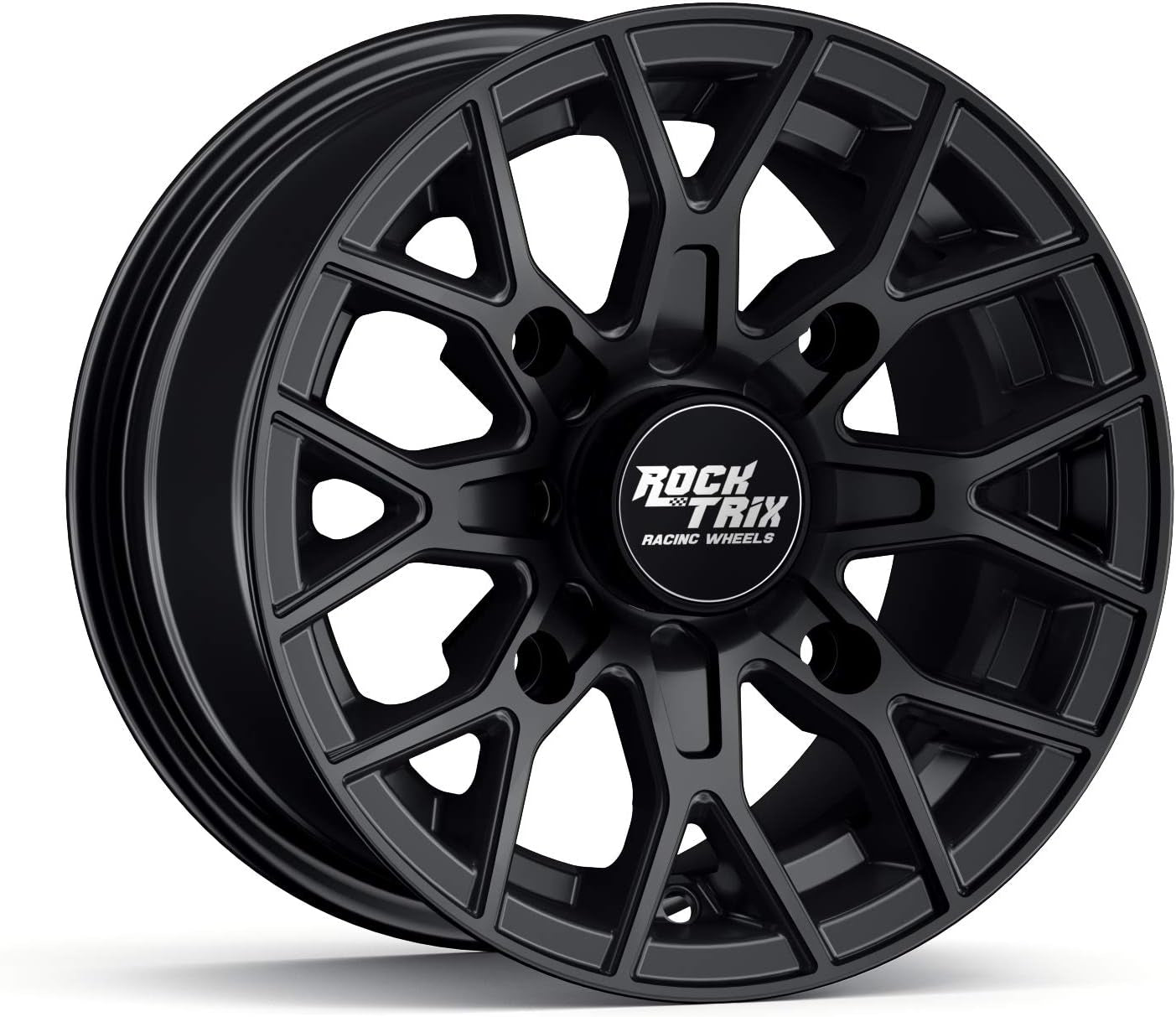 RT104 12In ATV Wheels 4X110 12X7 5+2 Offset, Includes M10X1.25 Lug Nuts, Compatible with Honda Kawasaki Yamaha Rubicon Rincon Brute Force Kodiak Grizzly Rhino IRS 4/110 UTV Rims (Set of 4)